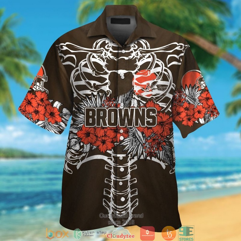 Cleveland Browns Blackbone Hibiscus Hawaiian Shirt, short