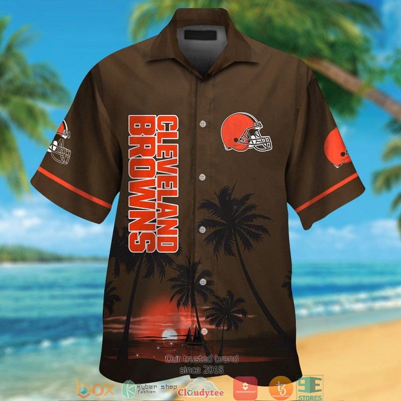 Cleveland Browns Coconut island night moon Hawaiian Shirt, short