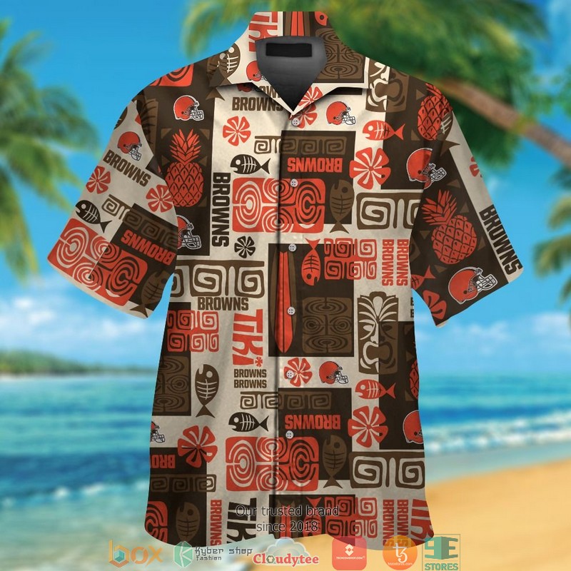 Cleveland Browns Hibiscus leaf orange Hawaiian Shirt, short