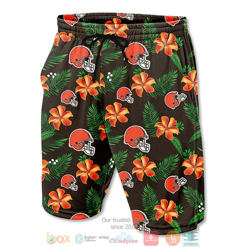 Cleveland Browns Hibiscus Leaf pattern Orange Hawaiian Shirt, short