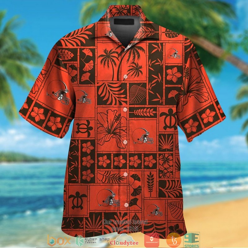 Cleveland Browns Hibiscus leaf orange Hawaiian Shirt, short