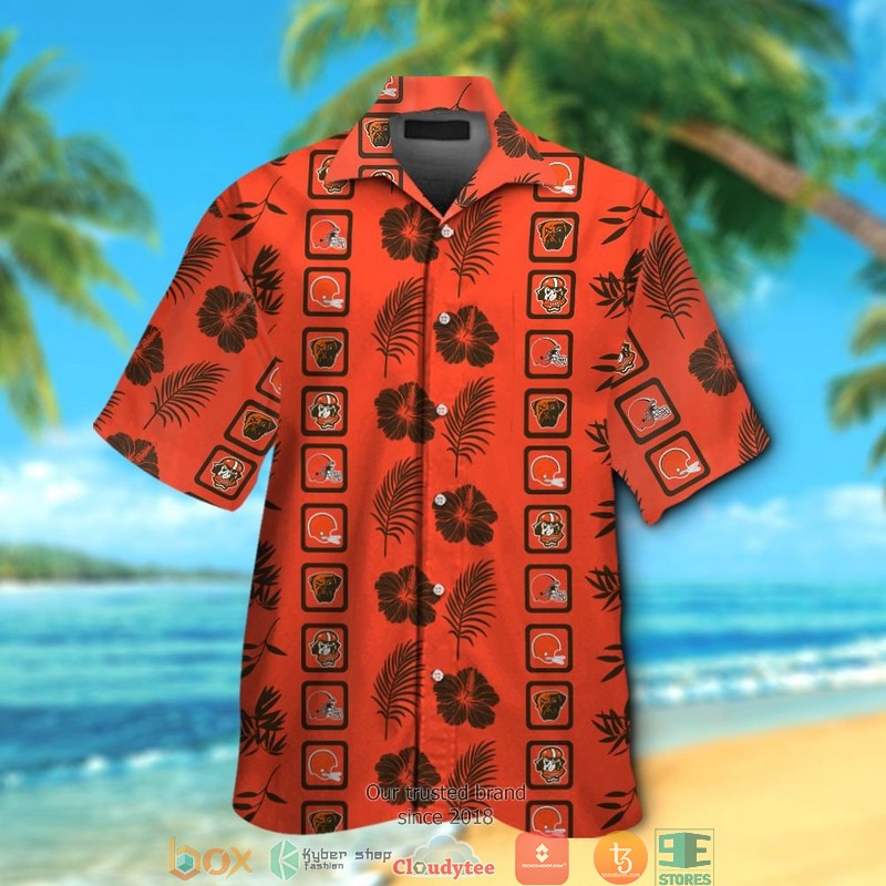 Cleveland Browns Hibiscus Leaf pattern Orange Hawaiian Shirt, short