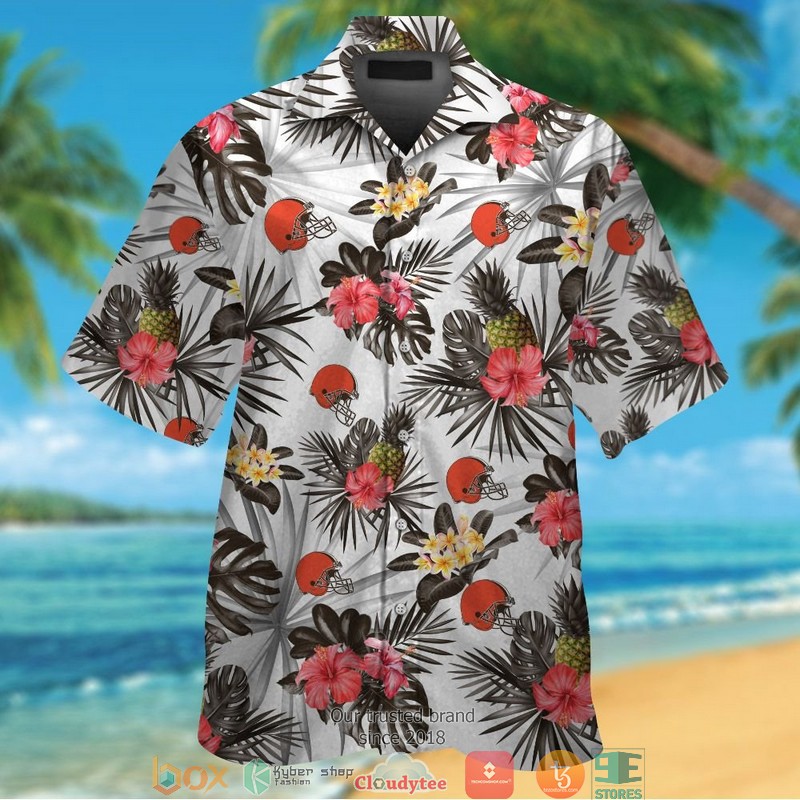 Cleveland Browns Hibiscus Orange Hawaiian Shirt, short