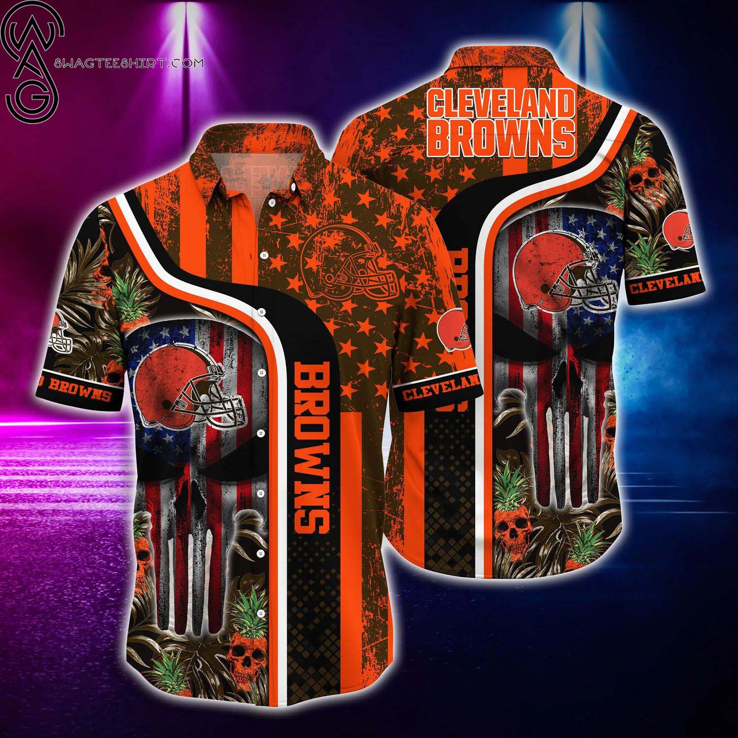 Cleveland Browns Orange Vintage Aloha Hawaiian Shirt