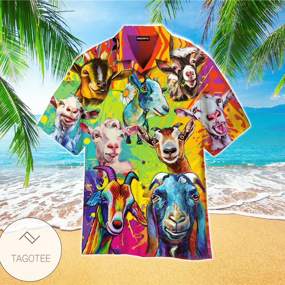 Colorful Goat Art Farmer Unisex Hawaiian Aloha Shirts 130221h