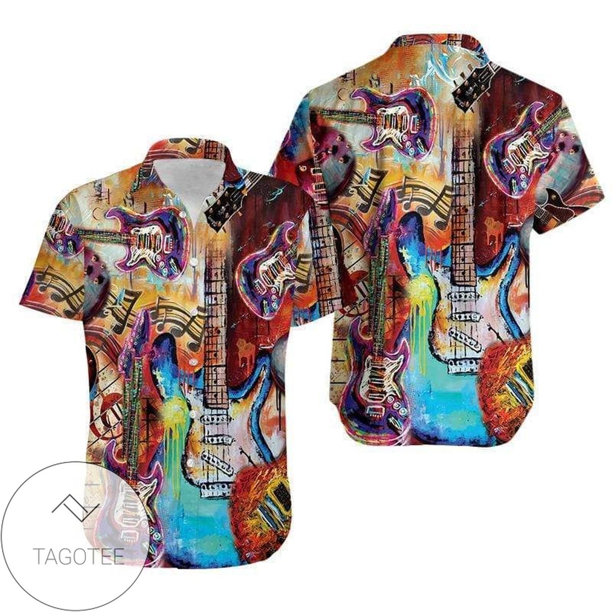 Colorful Guitar Hippie Love Music Hawaiian Shirt