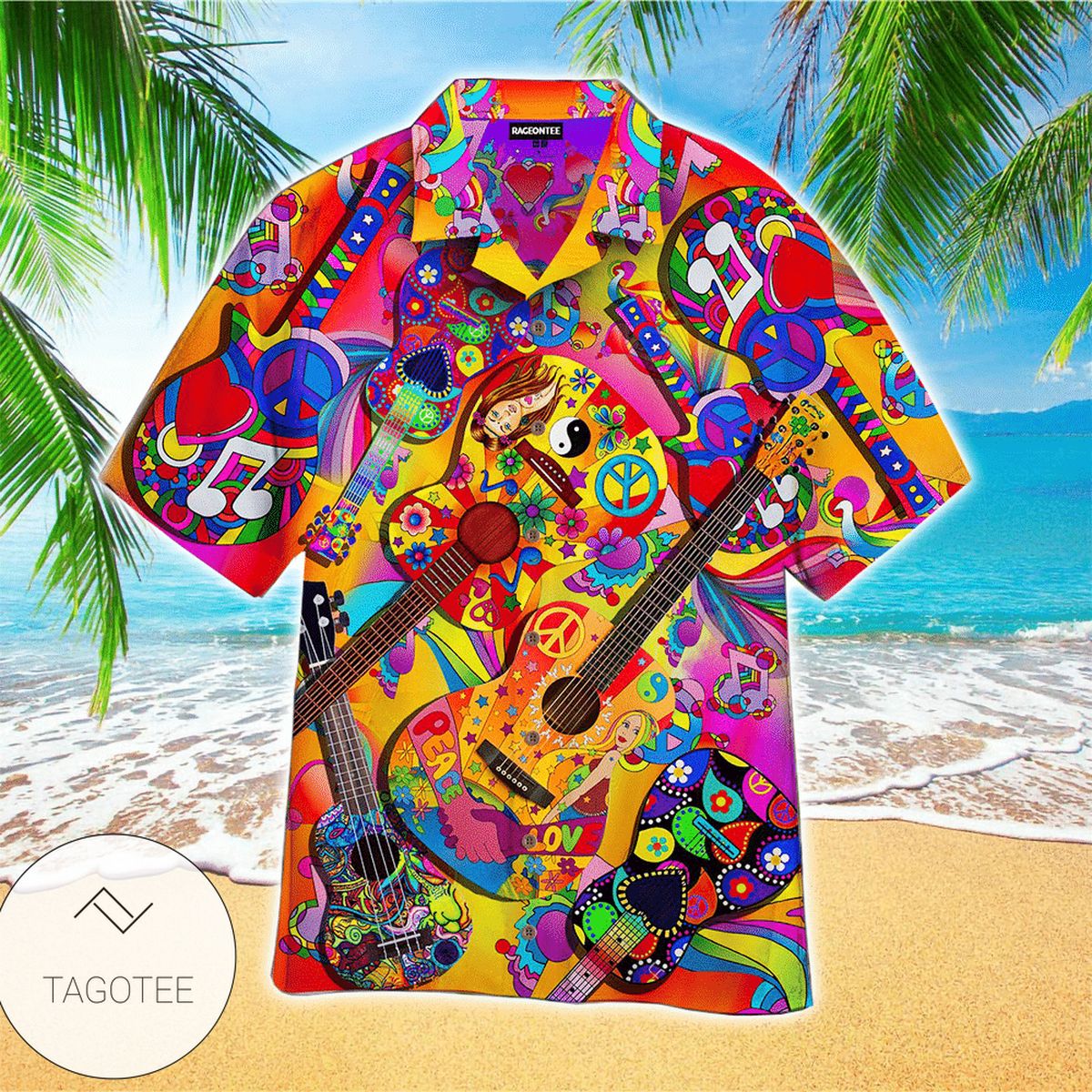 Colorful Guitar Art Hawaiian Aloha Shirts 021220l