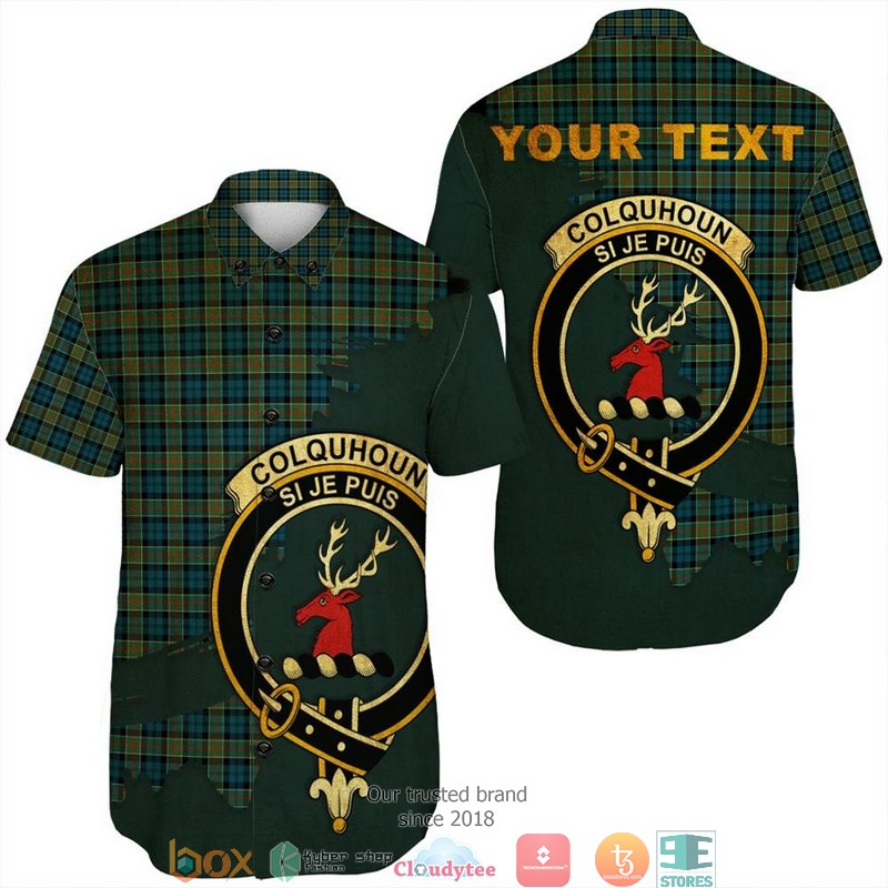 Colquhoun Modern Tartan Crest Personalized Short Sleeve Hawaiian Shirt