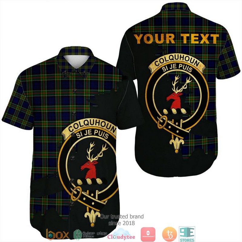 Colquhoun Modern Tartan Crest Short Sleeve Hawaiian Shirt