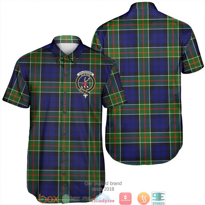 Colquhoun Modern Tartan Crest Personalized Short Sleeve Hawaiian Shirt