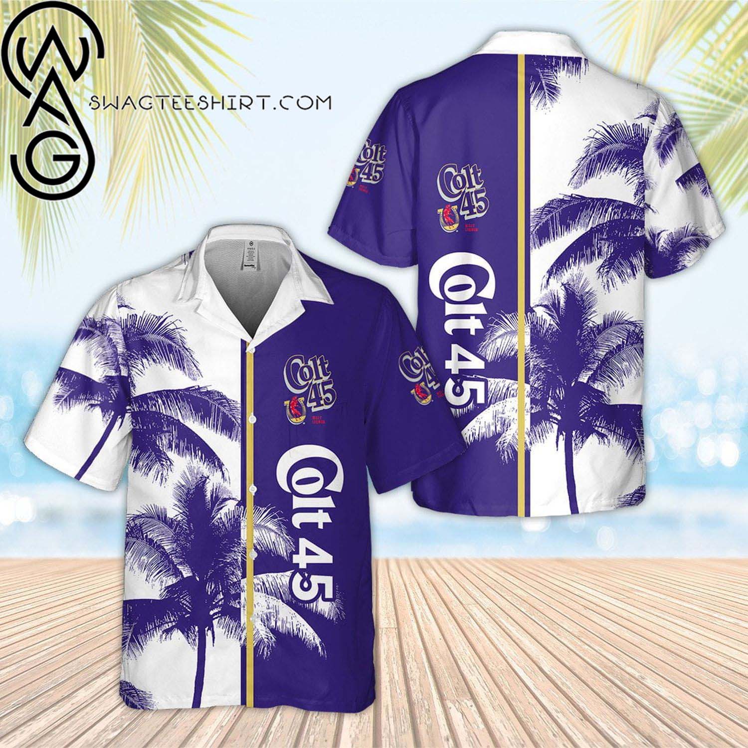 Colt 45 Beer Palm Tree Summer Outfits Hawaiian Shirt