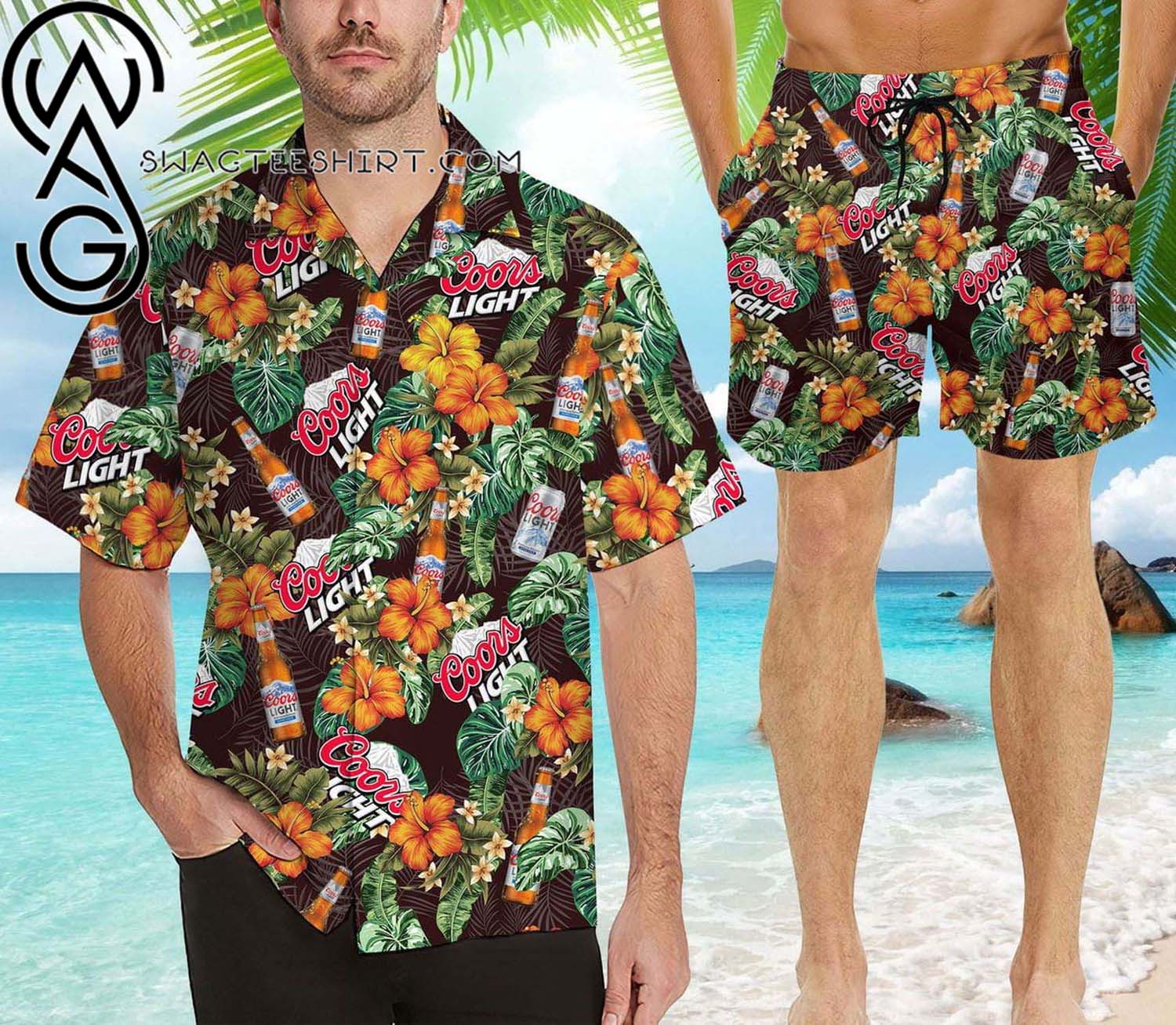 Coors Light Beer All Over Print Summer Floral Aloha Summer Beach Hawaiian Shirt And Beach Shorts