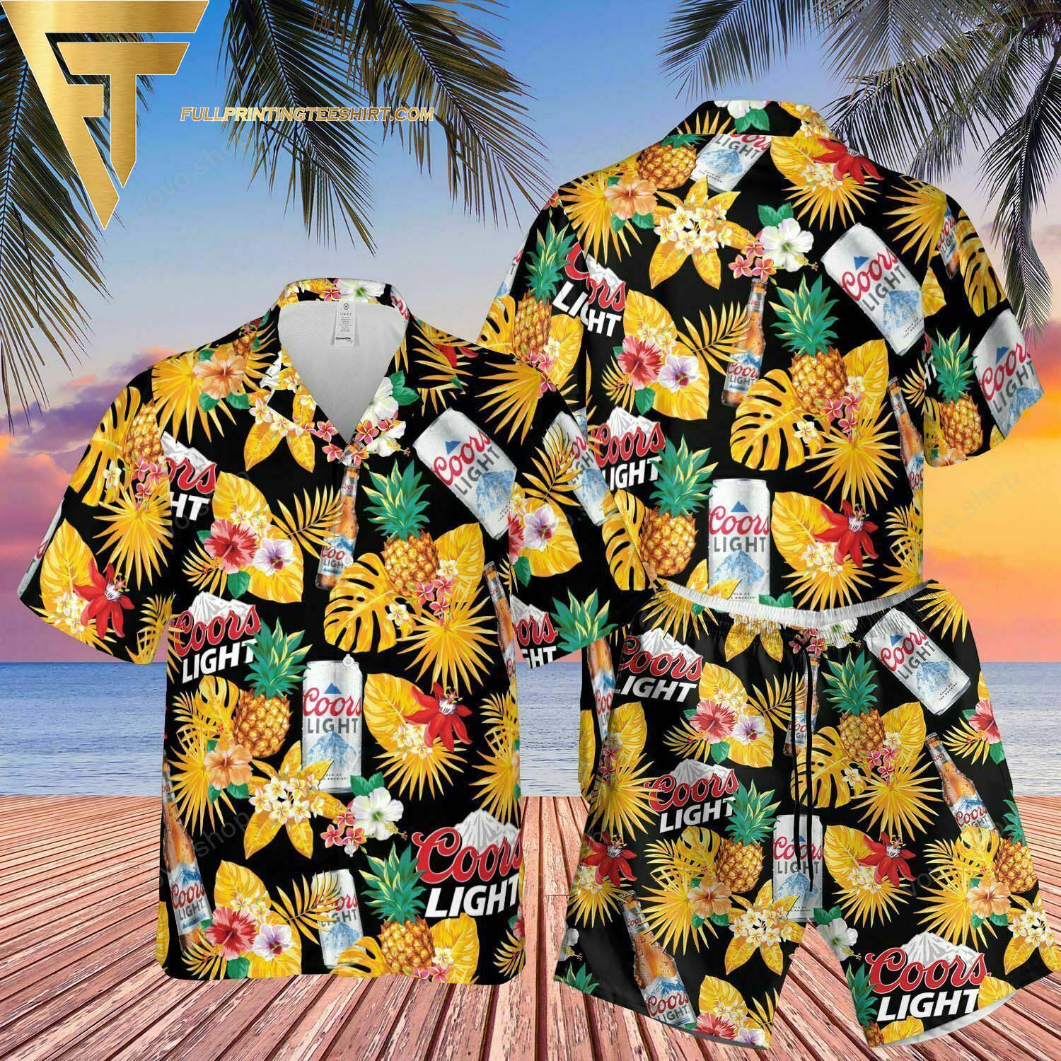 Coors Light Beer All Over Print Aloha Floral Summer Vacation Hawaiian Shirt And Beach Shorts