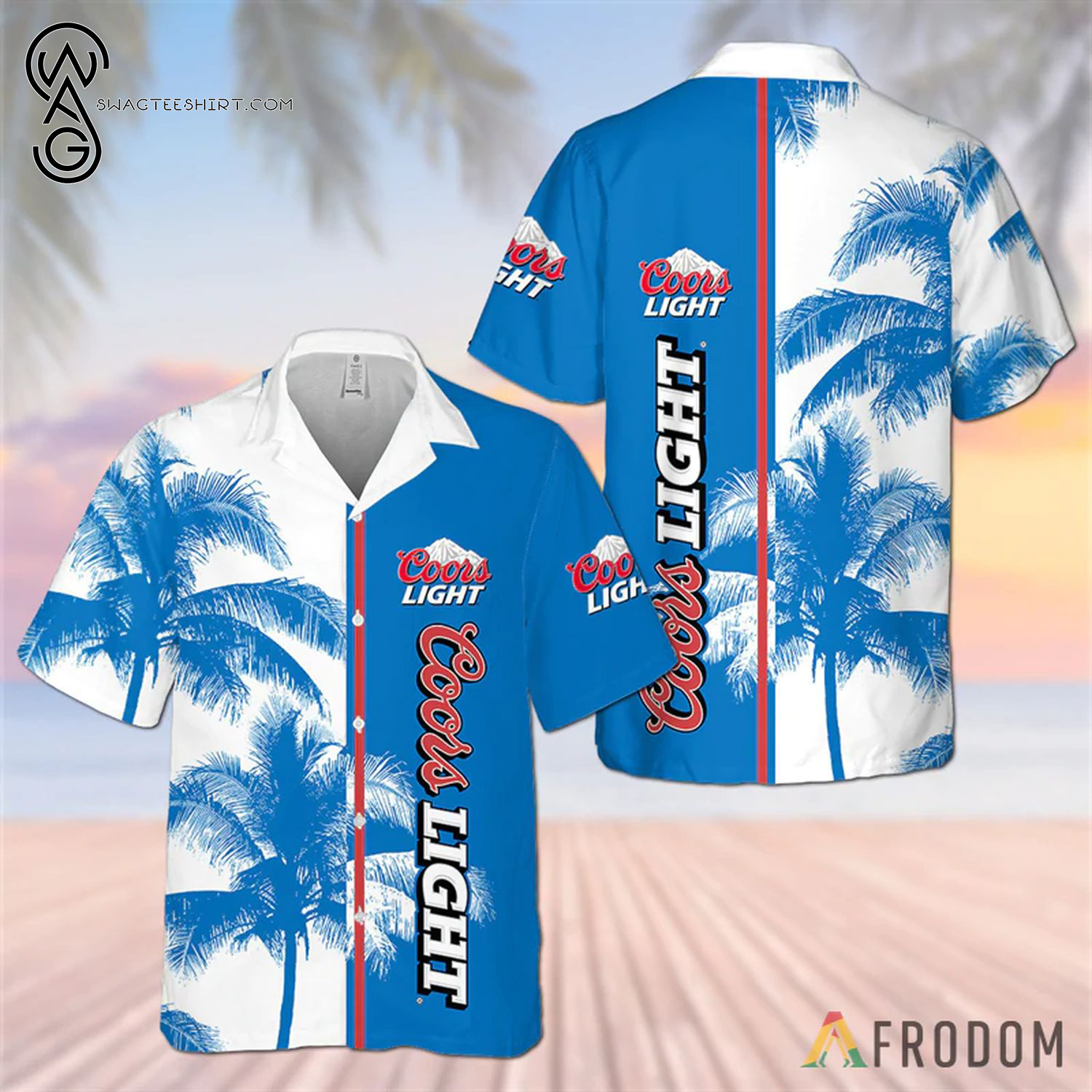 Coors Light Beer Tropical Leaf Hawaiian Shirt And Beach Shorts