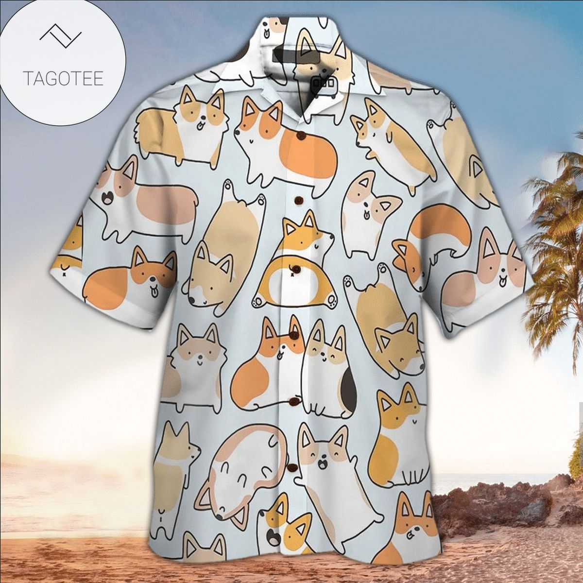 Corgi Dog Funny Hawaiian Graphic Print Short Sleeve Hawaiian Casual Shirt