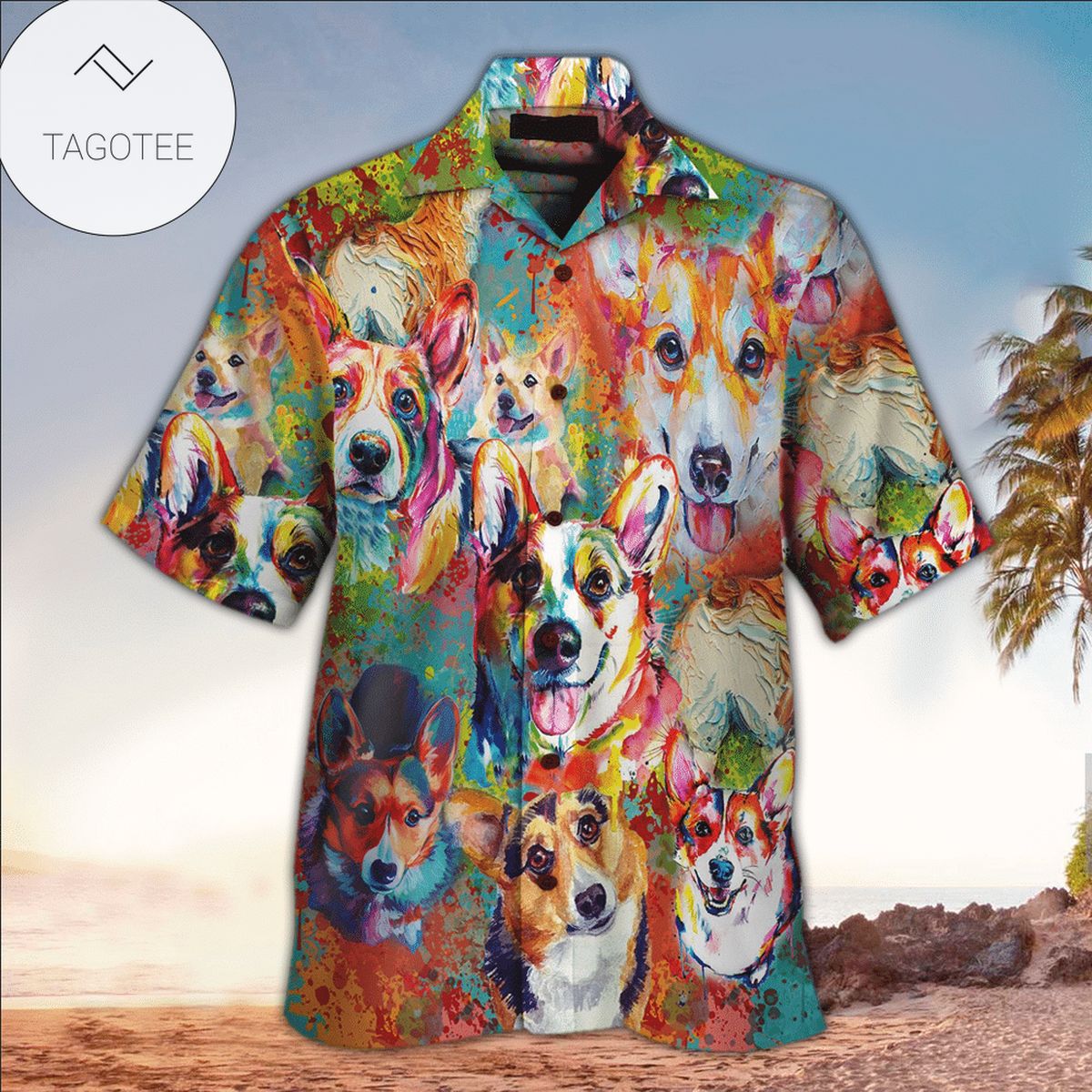 Corgi Hawaiian Shirt Dog Button Up Shirt