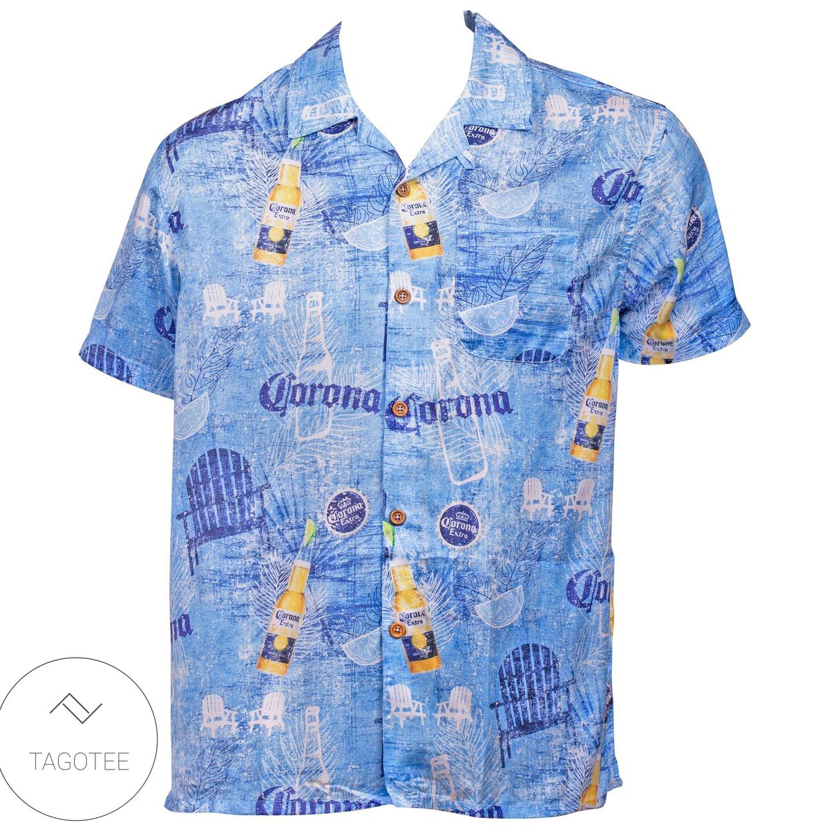 Corona Extra Bucket Beach Button Up Hawaiian Shirt