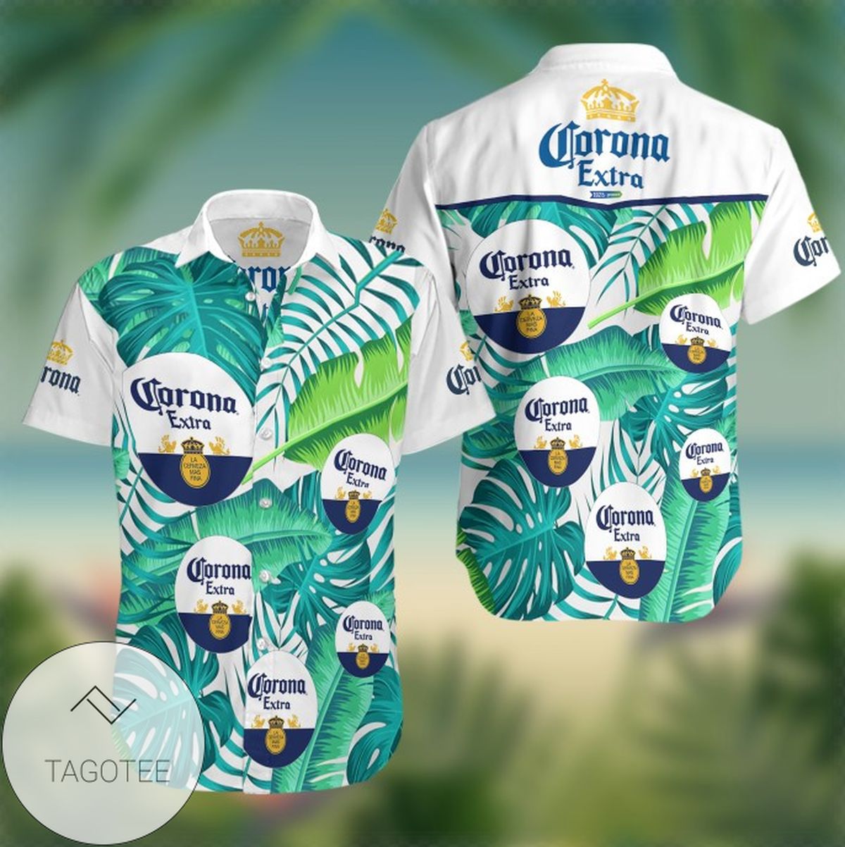 Corona Extra White Hawaiian Button Up Shirt