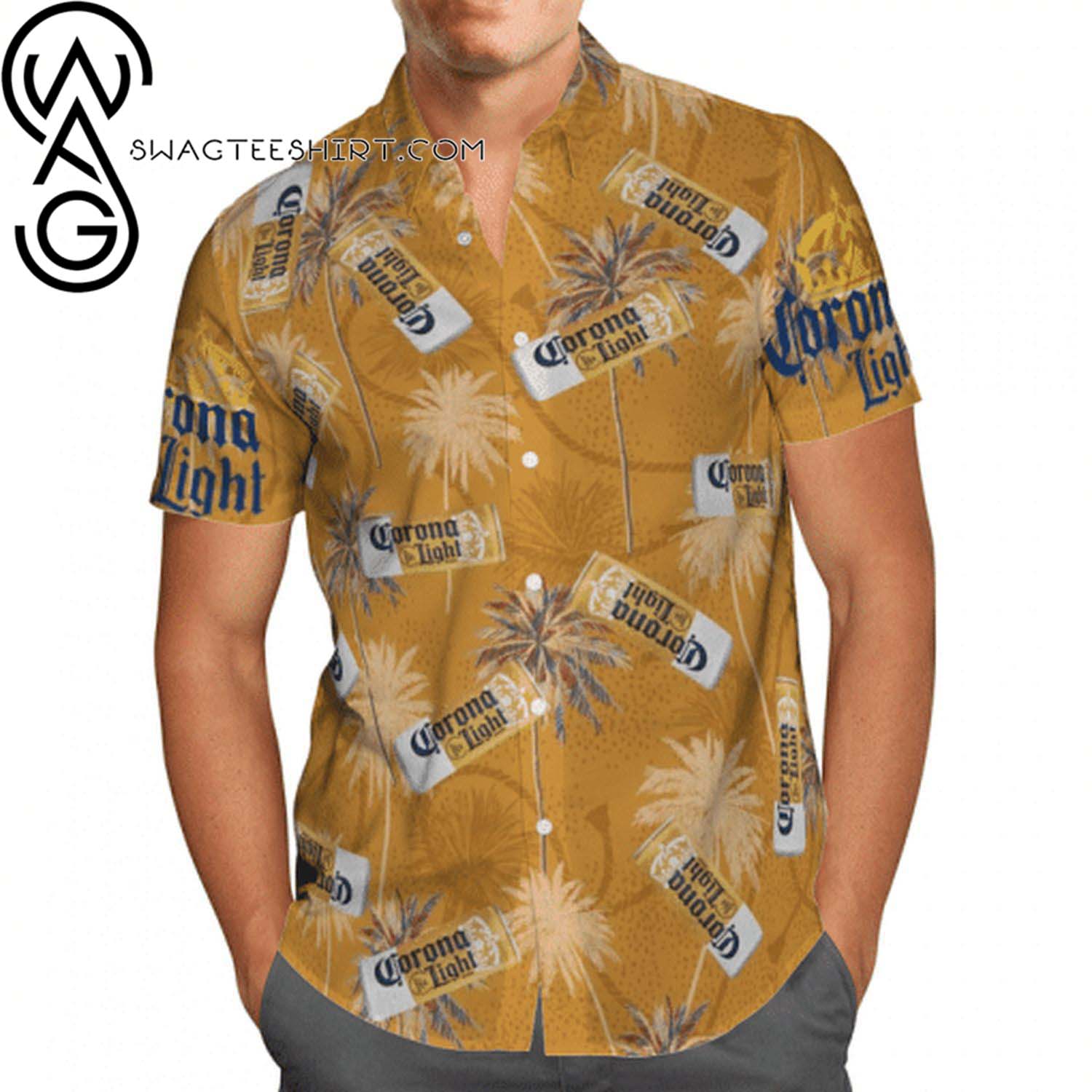 Corona Light Beer Tropical Leaf Summer Hawaiian Shirt