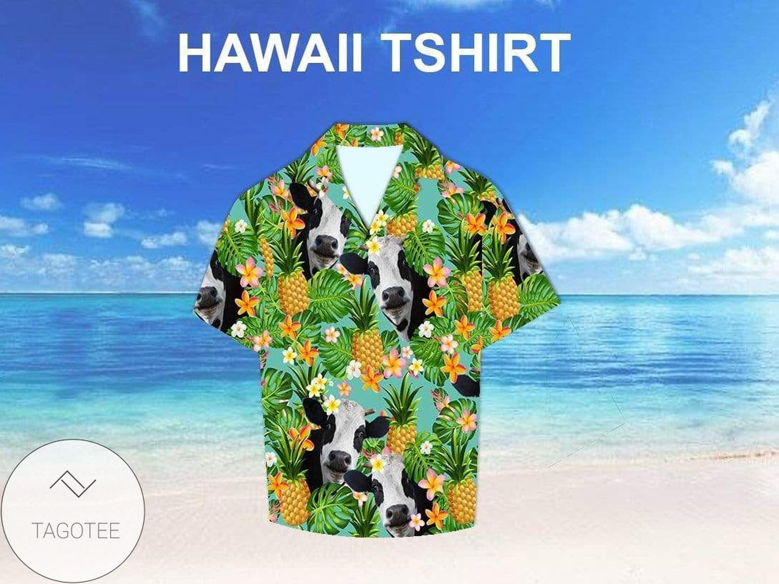 Cow Sunflower Print Short Sleeve Hawaiian Casual Shirt