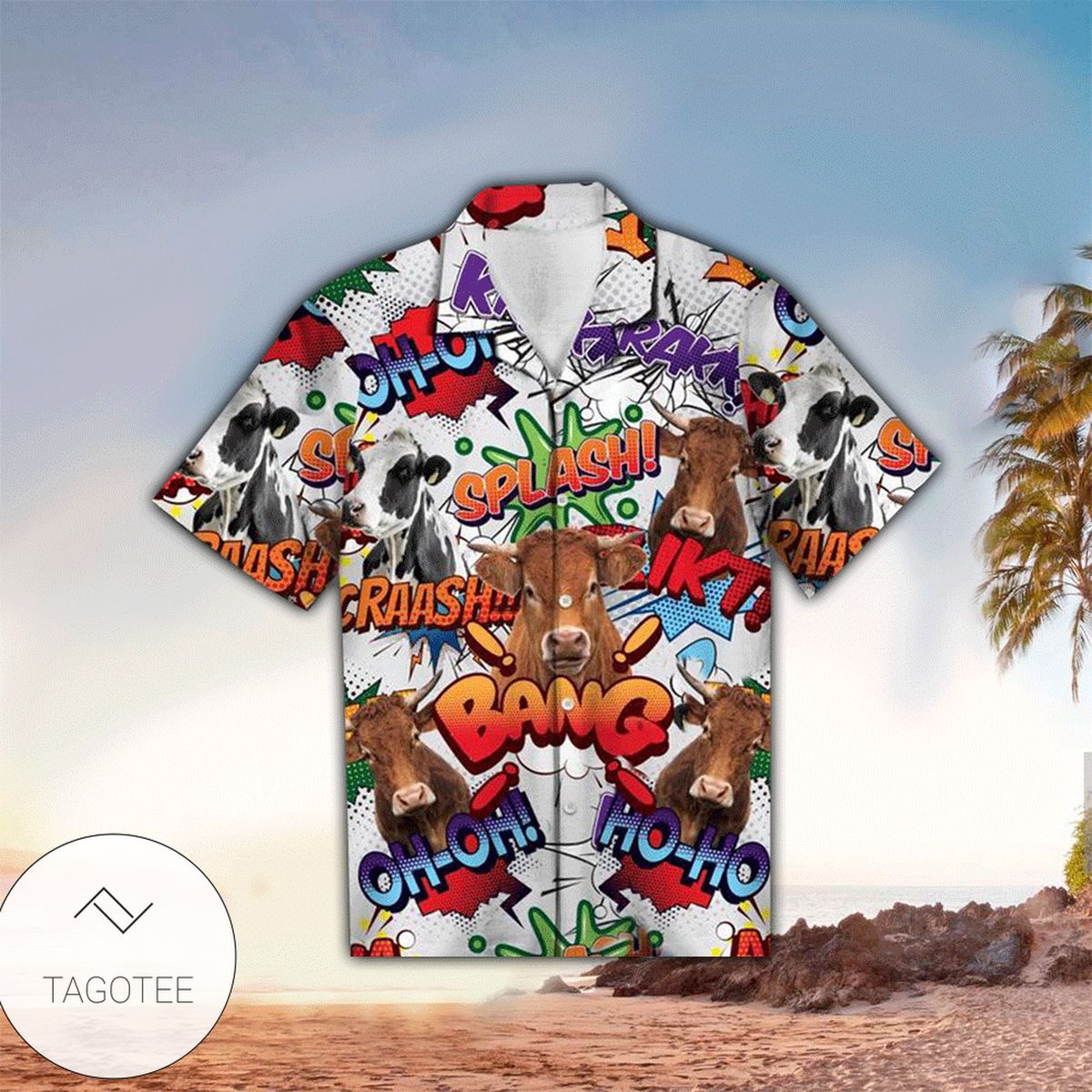 Cow Summer Vacation in Beach 3D All Over Printed Unisex Hawaiian Shirt