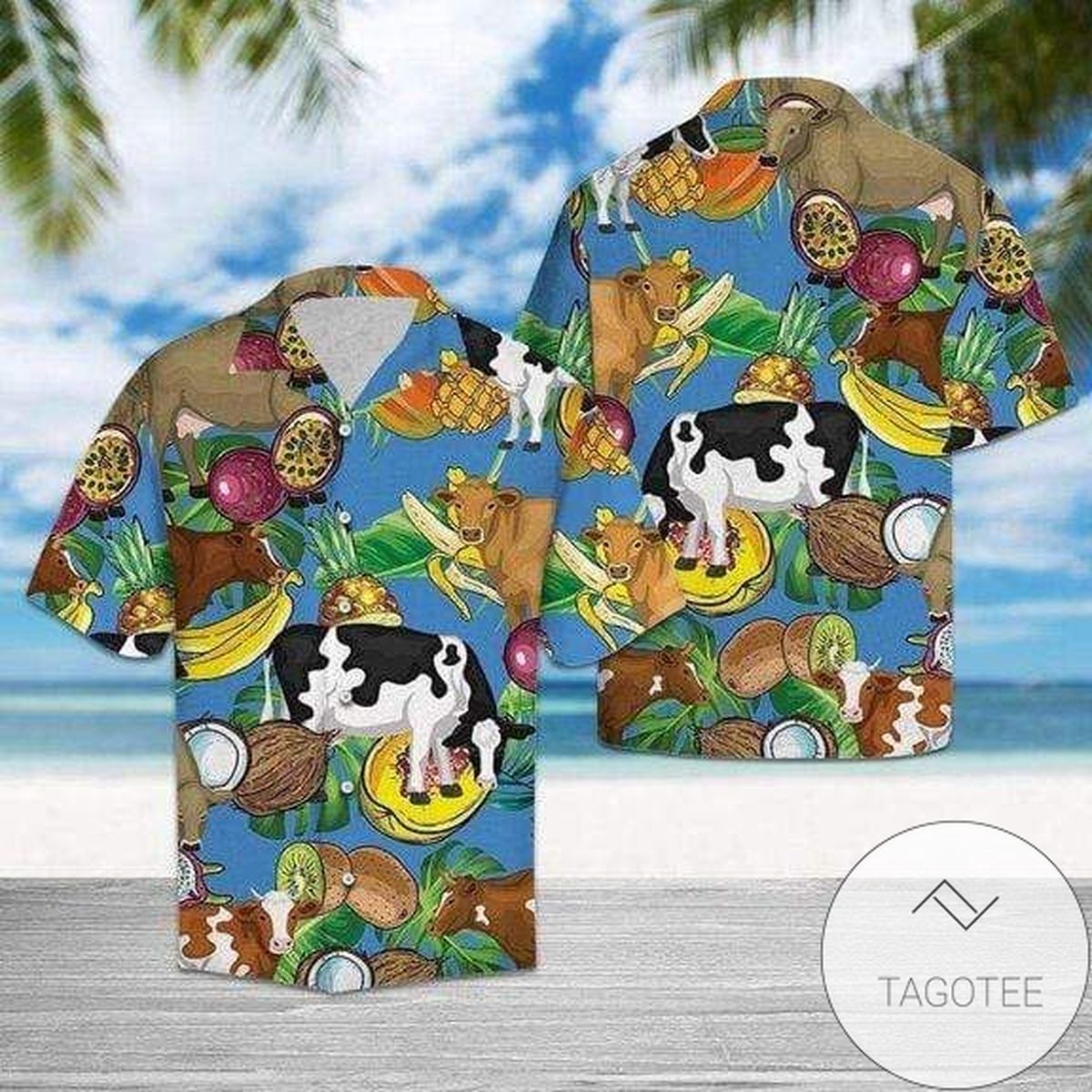 Cow Summer Vacation in Beach 3D All Over Printed Unisex Hawaiian Shirt