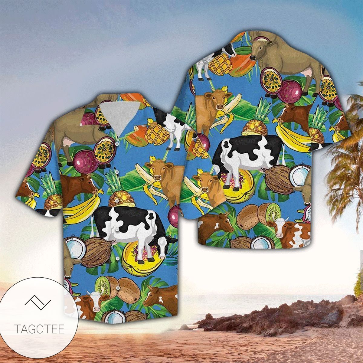 Cowboy And Cactus Hawaiian Graphic Print Short Sleeve Hawaiian Casual Shirt