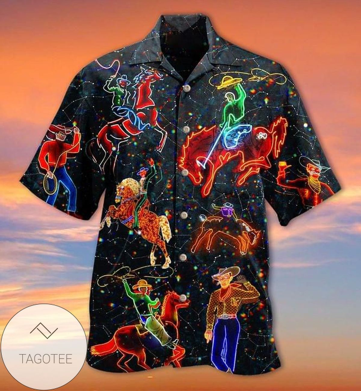 Cowboy And Cactus Hawaiian Graphic Print Short Sleeve Hawaiian Casual Shirt