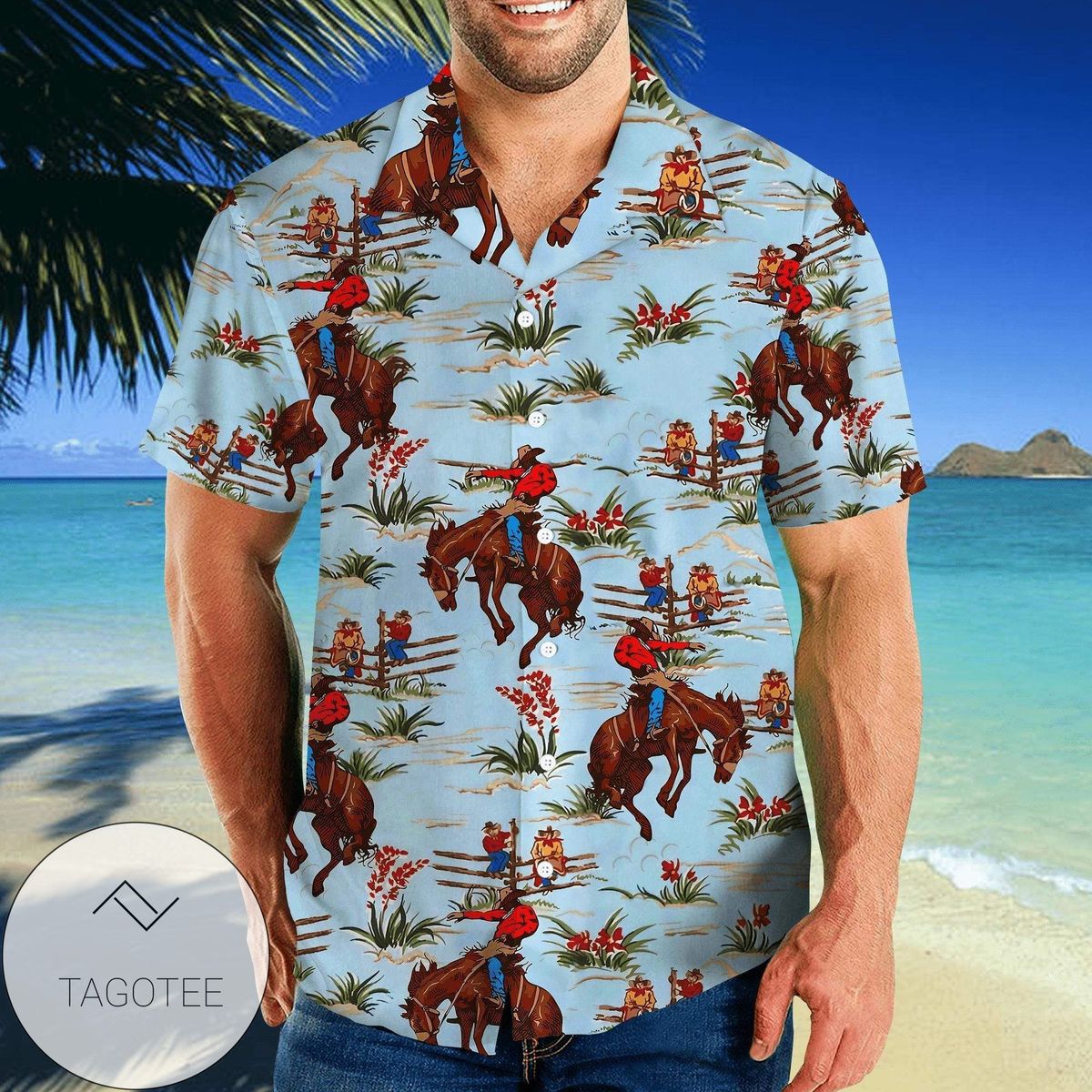 Cowboy 1 Print Short Sleeve Hawaiian Casual Shirt