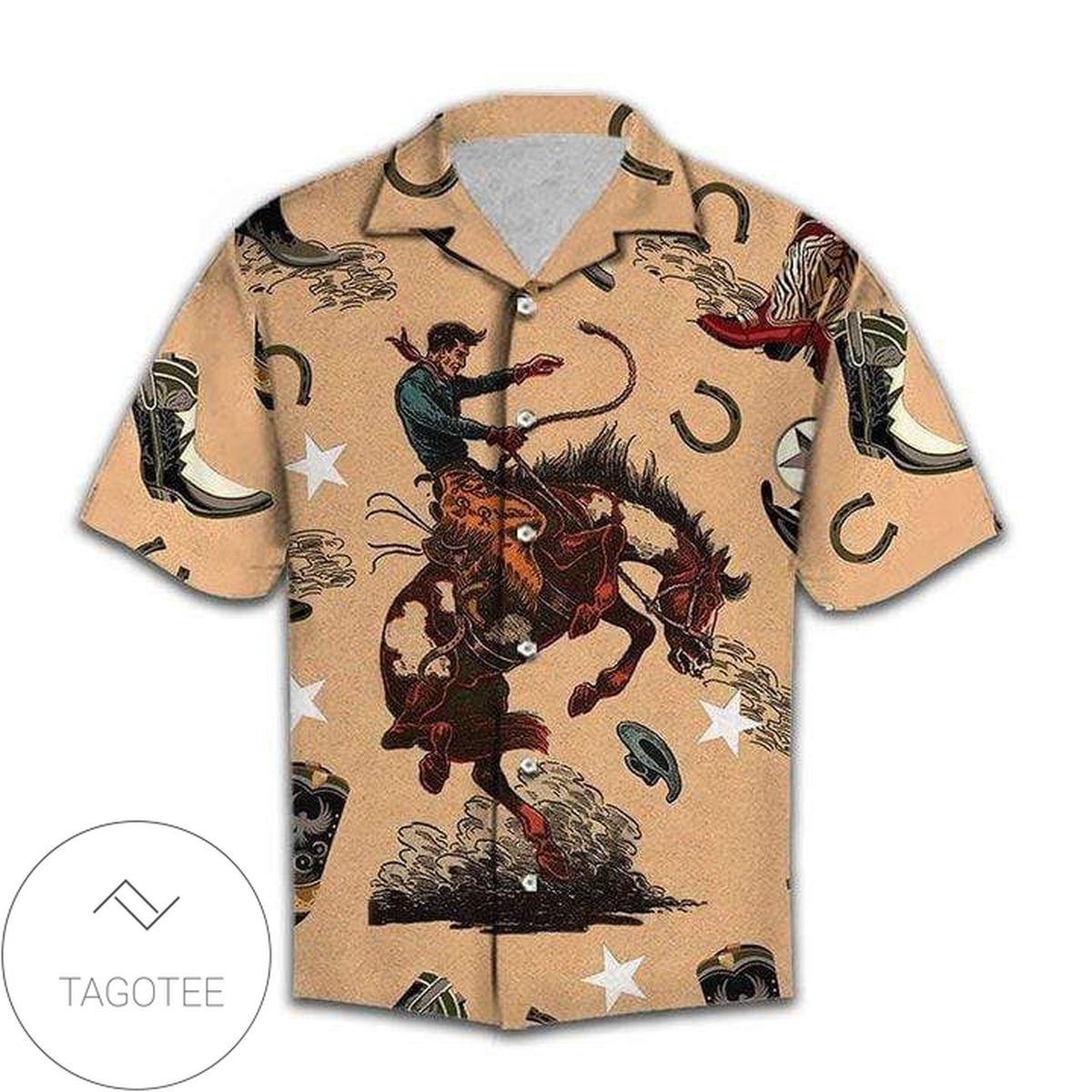 Cowboy Racing Horse Print Short Sleeve Hawaiian Casual Shirt