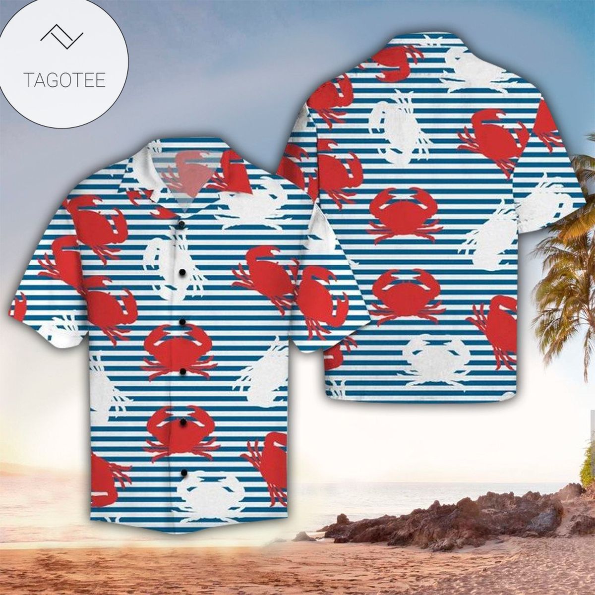 Crab And Tropical Pineapple Pattern Hawaiian Shirt