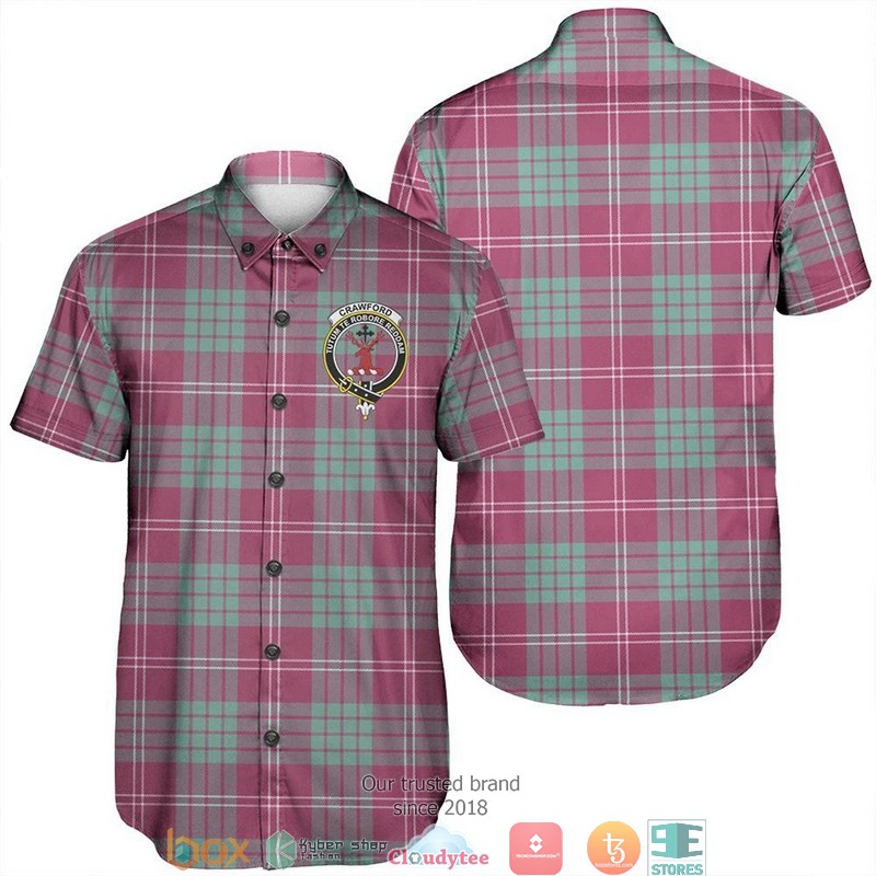 Crawford Ancient Tartan Crest Personalized Short Sleeve Hawaiian Shirt