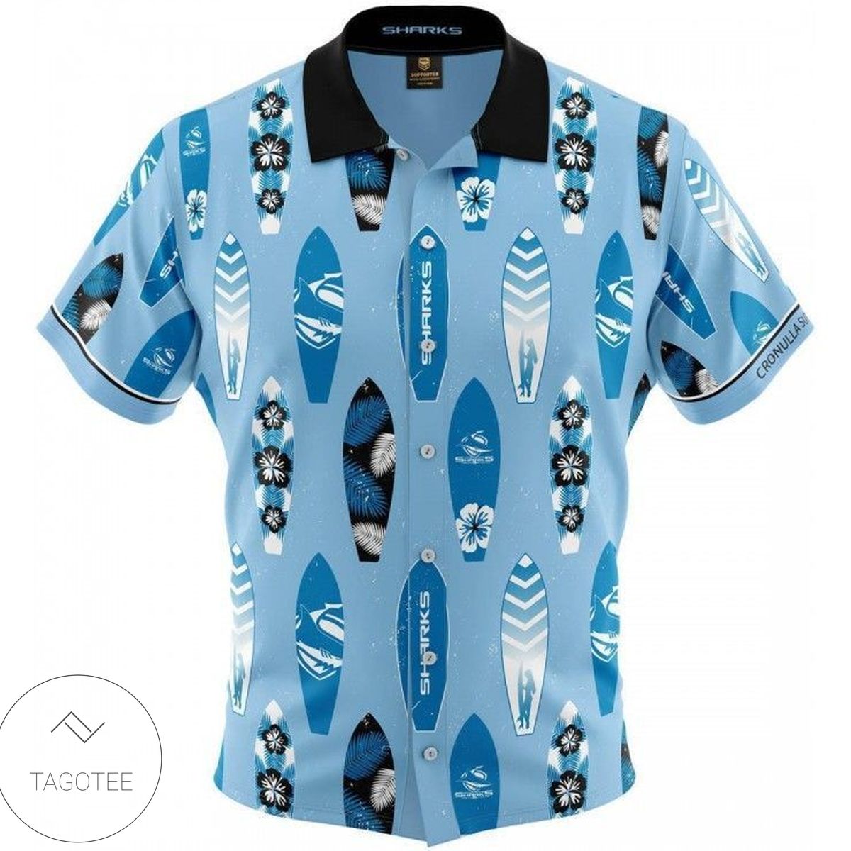 Cronulla Sutherland Sharks All Over Print Summer Short Sleeve Hawaiian Beach Shirt