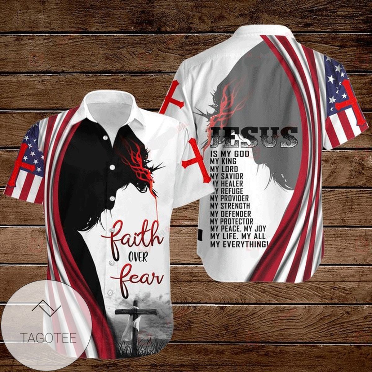 Cross Jesus Bible American Flag Tractor Farmer So God Made A Farmer Graphic Print Short Sleeve Hawaiian Casual Shirt