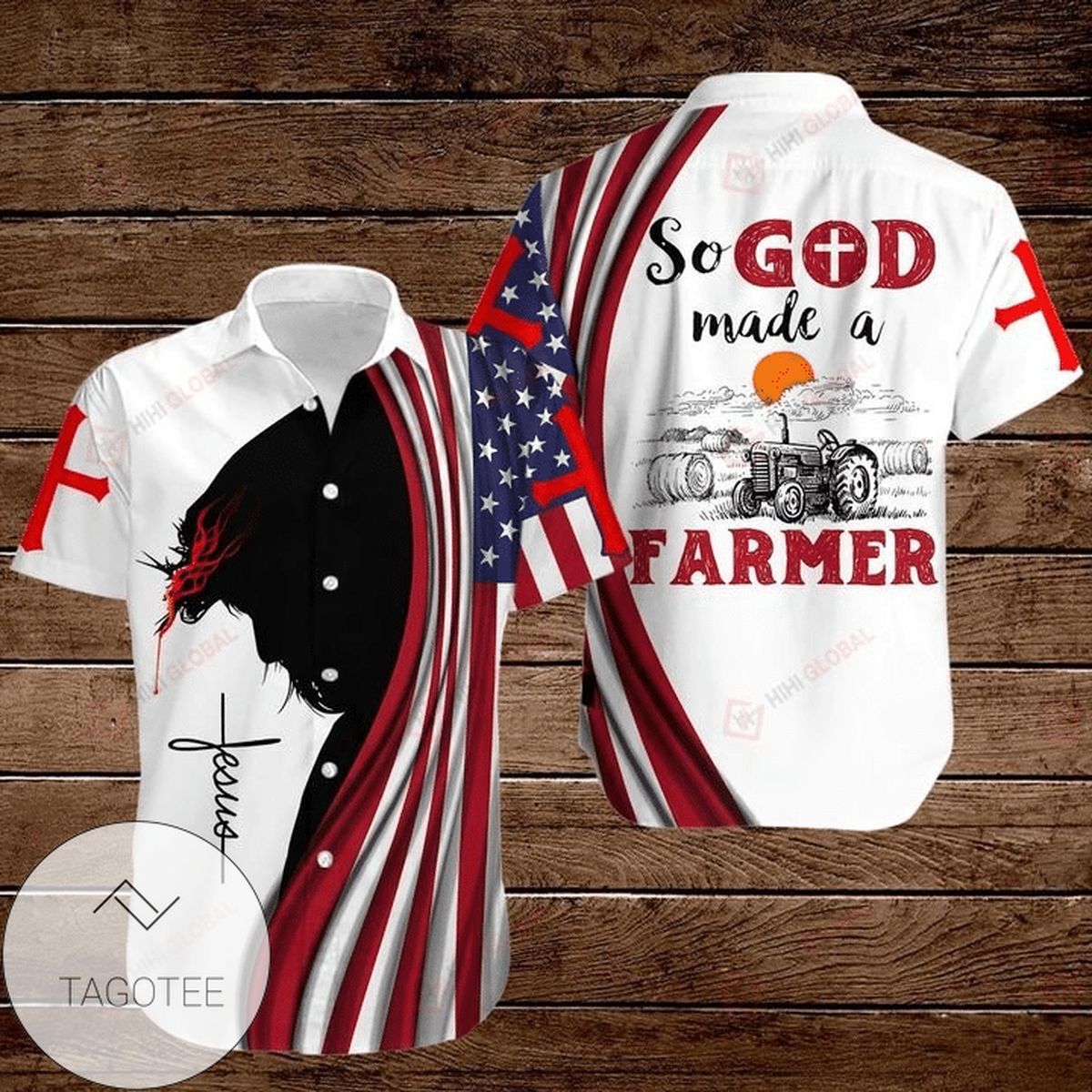 Cross Jesus Bible Americal Flag Biker Jesus Take The Wheel Graphic Print Short Sleeve Hawaiian Casual Shirt