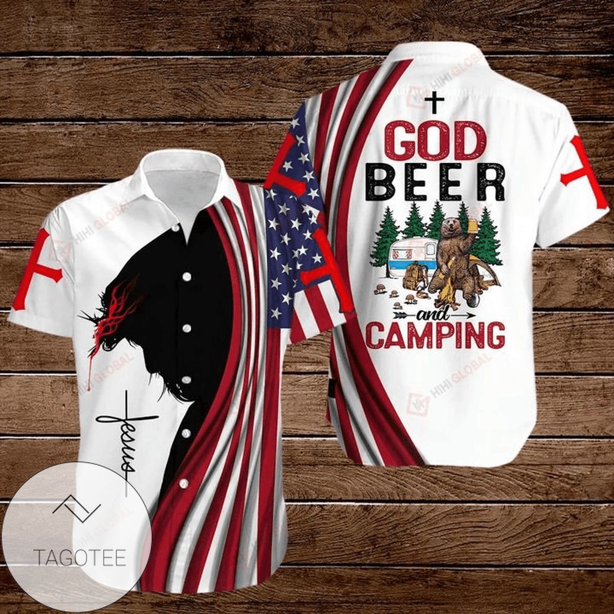 Cross Jesus Bible American Flag Tractor Farmer So God Made A Farmer Graphic Print Short Sleeve Hawaiian Casual Shirt