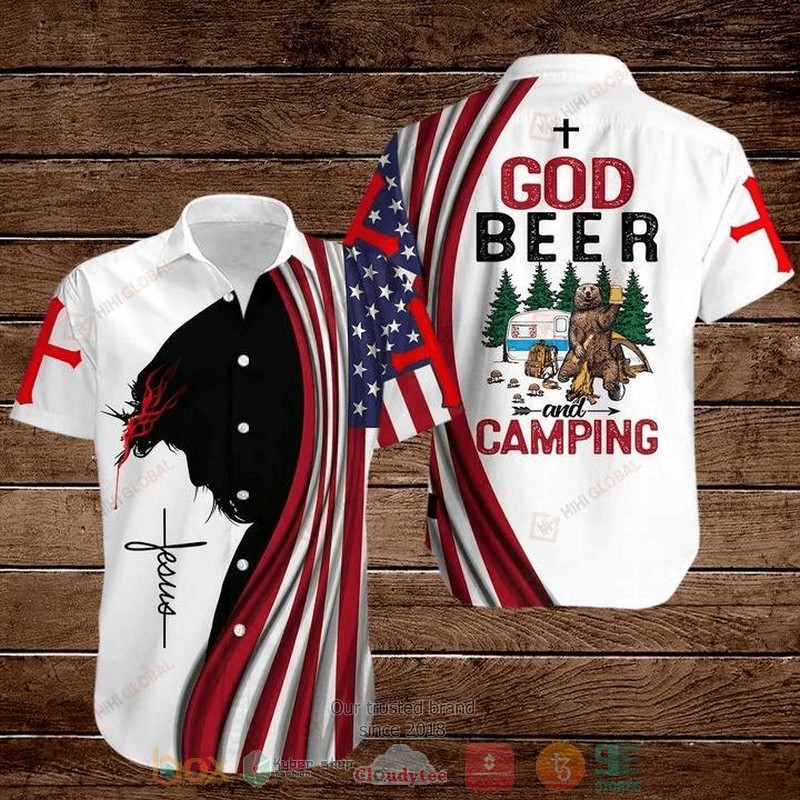 Cross Jesus Bible American Flags 4th Of July Independence Day God Beer And Camping Hawaiian Shirt