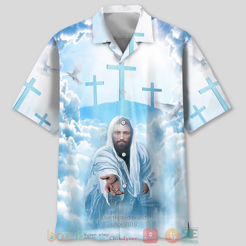 Cross Jesus Bible America Flag Faith Over Fear Jesus Is My God My King My Lord My Savior Short Sleeve Hawaiian Shirt