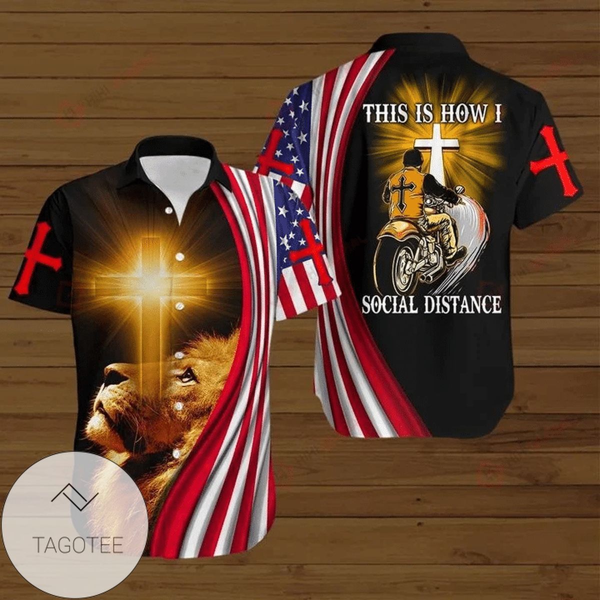 Cross Warrior American Flag Stand For Flag And I Kneel Before God Graphic Print Short Sleeve Hawaiian Casual Shirt