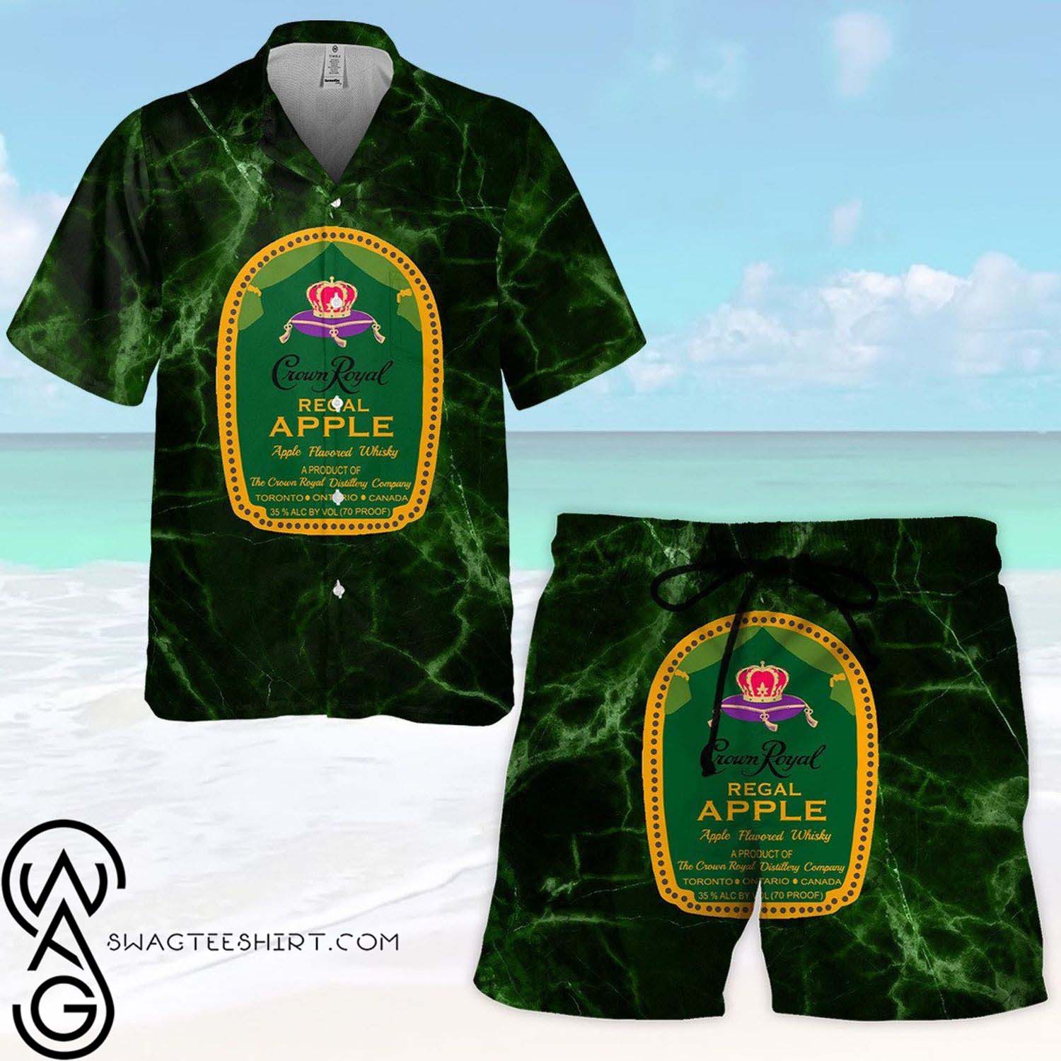 Crown Royal Apple All Over Print Summer Aloha Summer Beach Hawaiian Shirt And Beach Shorts Version Green