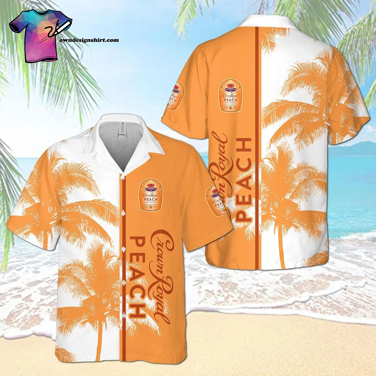 Crown Royal Collection Hibiscus Palm Tree All Over Print Summer Vacation Hawaiian Shirt