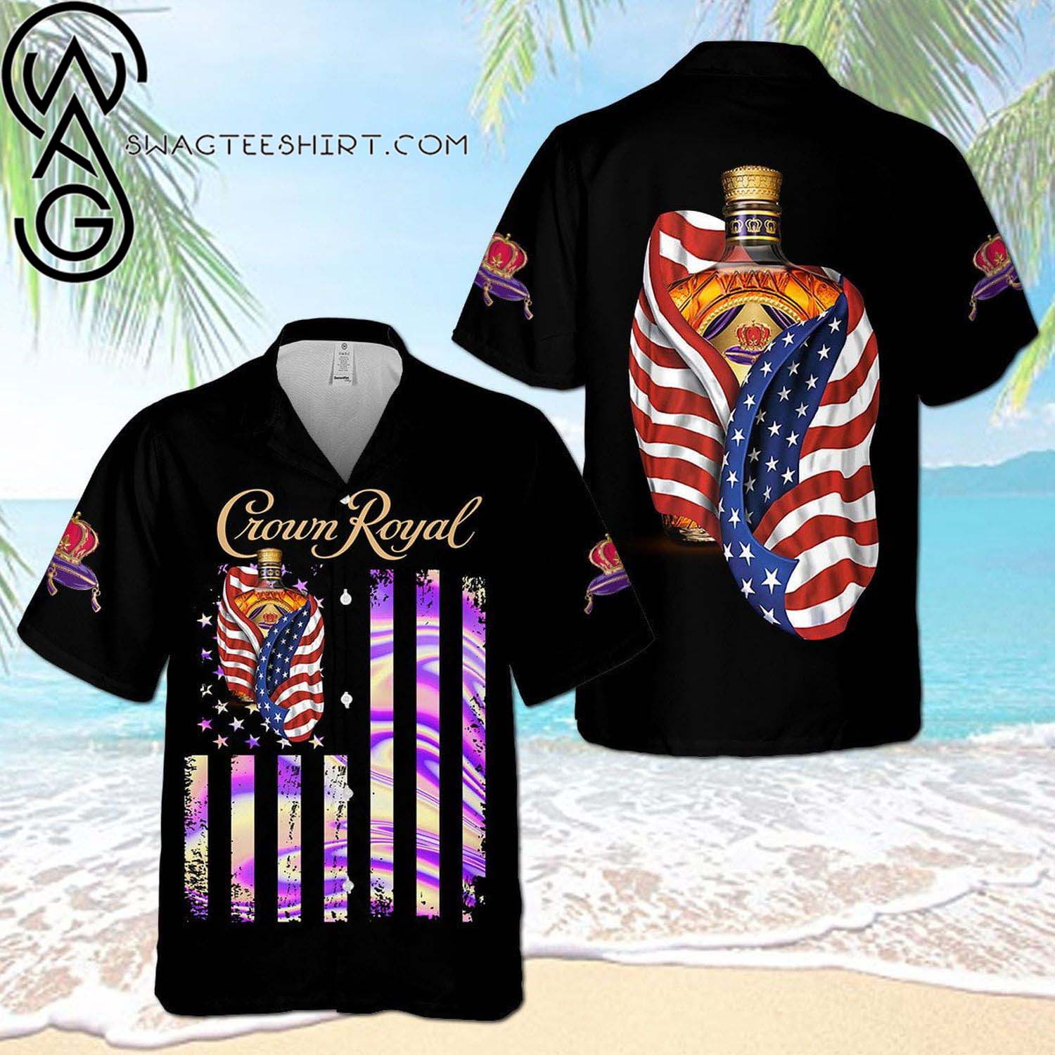 Crown Royal Canadian Whisky Palm Tree All Over Print Summer Vacation Hawaiian Shirt