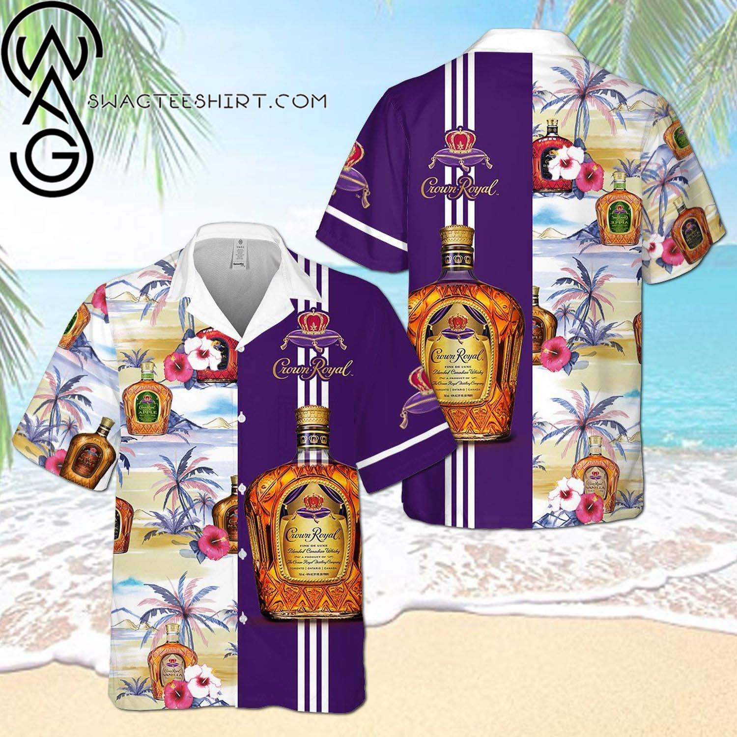 Crown Royal Collection Palm Tree All Over Print Summer Vacation Hawaiian Shirt