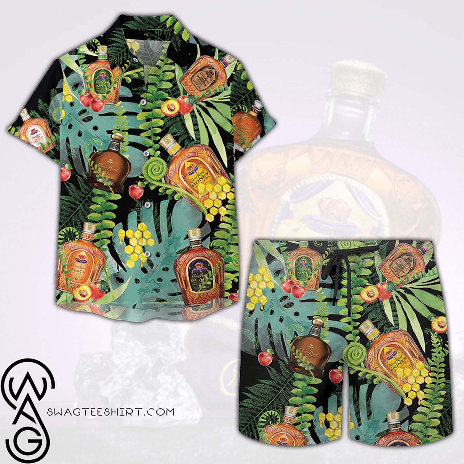 Crown Royal Collection Palm Tree All Over Print Summer Vacation Hawaiian Shirt