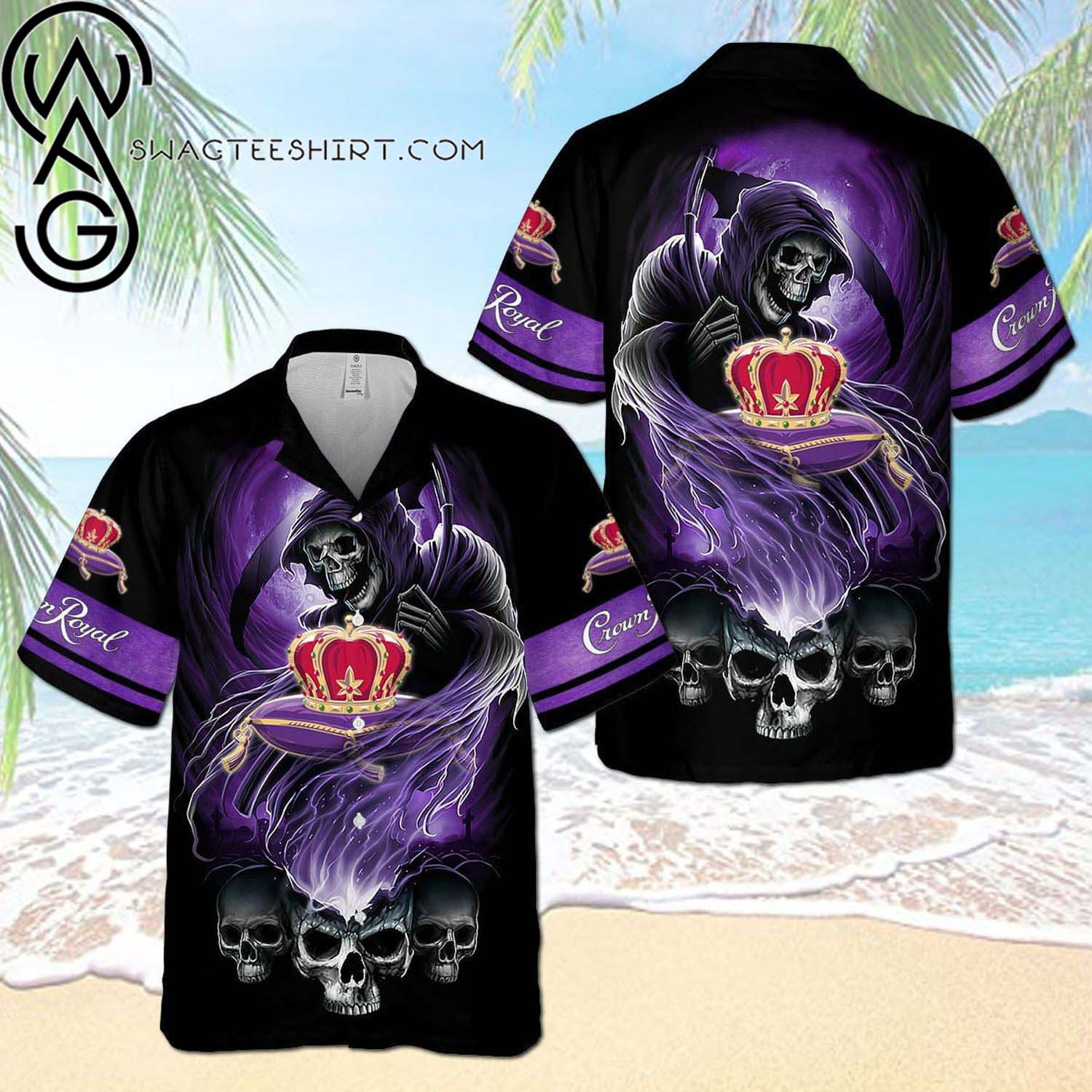 Crown Royal Death Skull All Over Print Summer Vacation Hawaiian Shirt