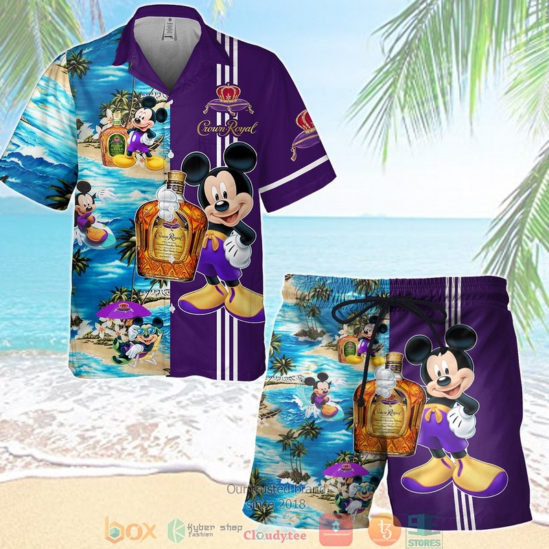 Crown Royal Mickey Mouse on the beach 3d Hawaiian Shirt, Short