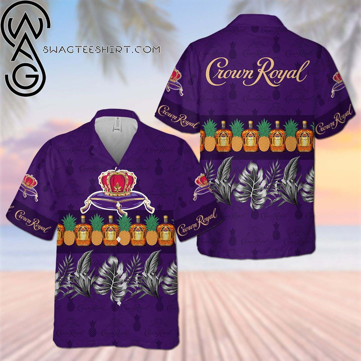 Crown Royal Peach Palm Tree All Over Print Summer Vacation Hawaiian Shirt