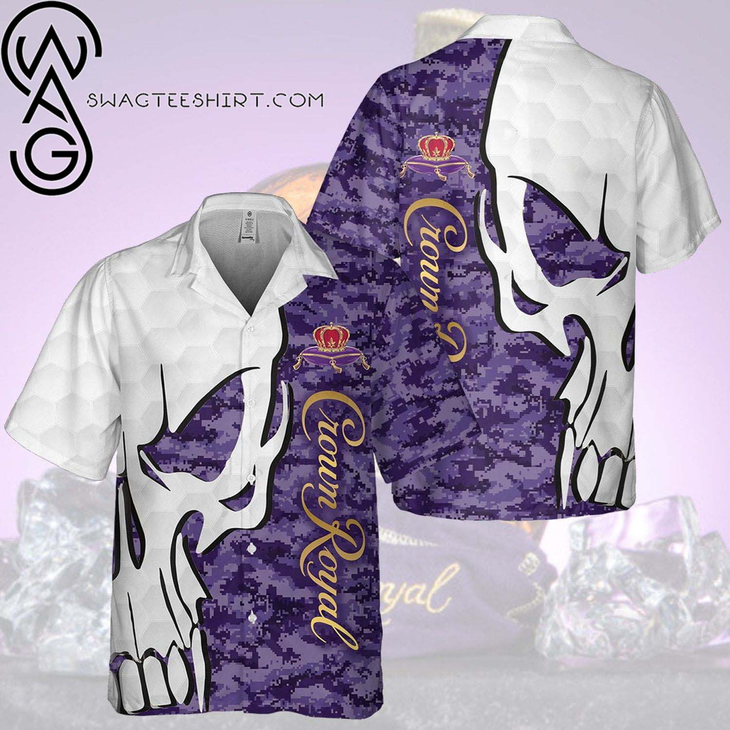 Crown Royal Smoky Skull All Over Print Summer Vacation Hawaiian Shirt