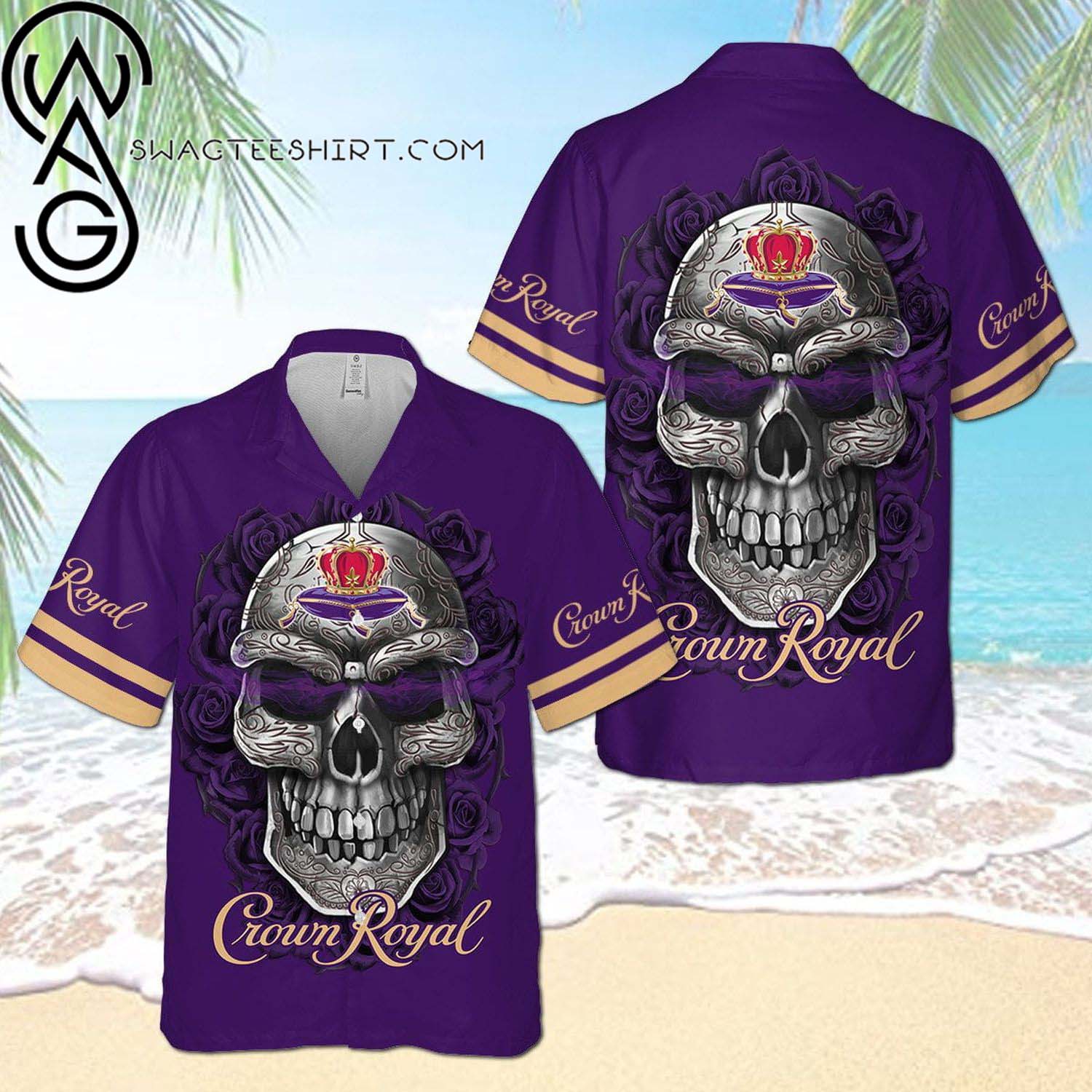 Crown Royal Smoky Skull All Over Print Summer Vacation Hawaiian Shirt