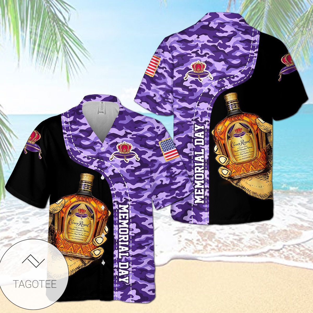 Crown Royal Wine Print Short Sleeve Hawaiian Casual Shirt